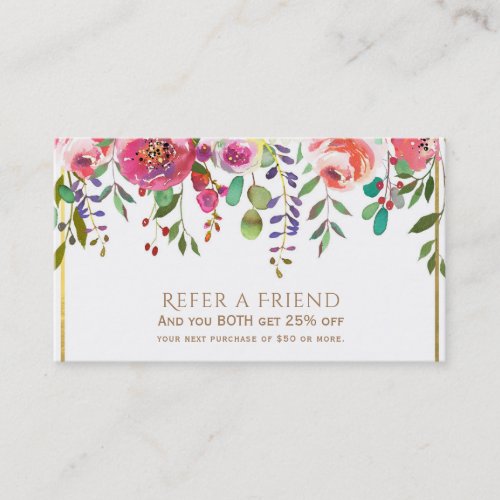 Watercolor Floral Flowers Modern Refer a Friend Referral Card