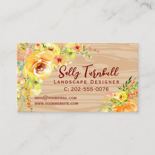 Watercolor Floral Flowers Rustic Wood  Business Card