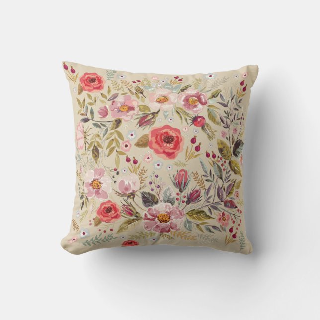 Watercolor Floral Flowers Throw Pillow (Front)