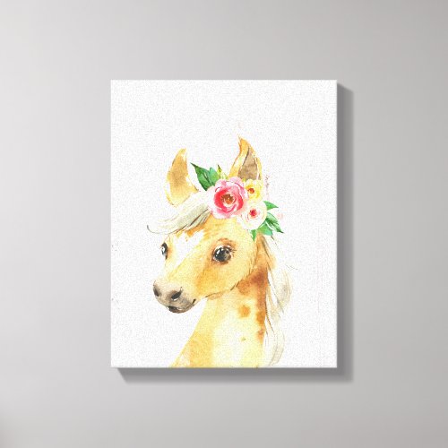 Watercolor Floral Foal Horse Canvas Print