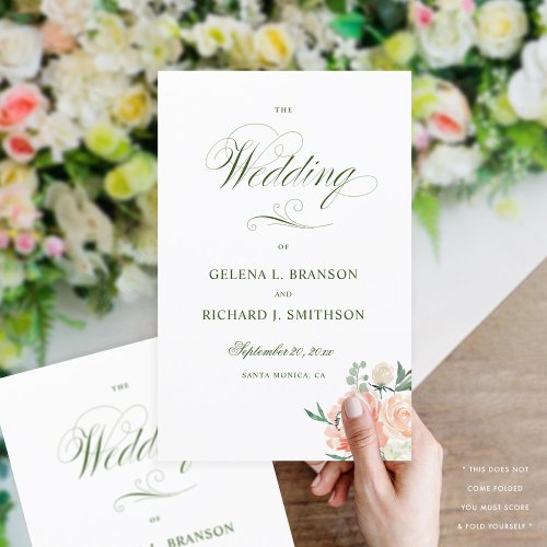 Watercolor Floral Folded Wedding Program Green