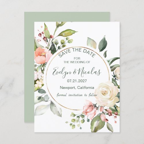 Watercolor floral foliage Save the Date Invitation