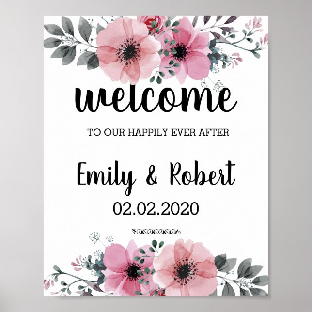 watercolor Floral Foliage Wedding Poster (Front)