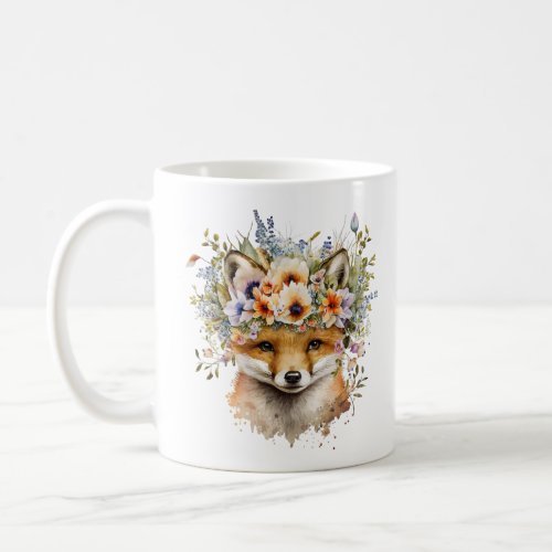 Watercolor Floral Fox Cute Coffee Mug