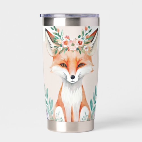 Watercolor floral fox personalized insulated tumbler