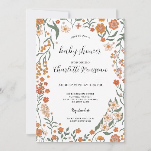 Watercolor Floral Frame Baby Shower  Invitation