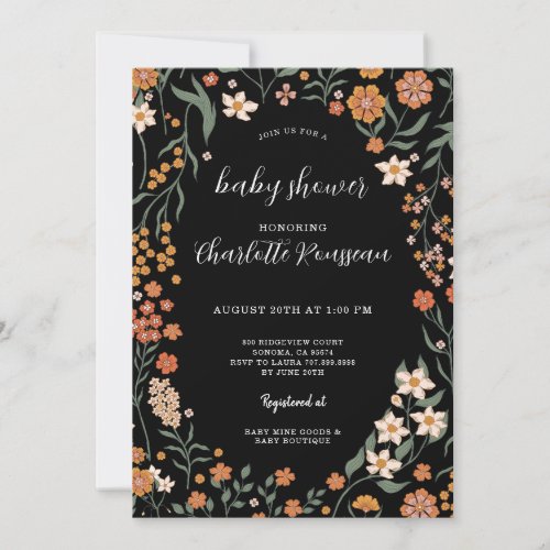 Watercolor Floral Frame Baby Shower  Invitation