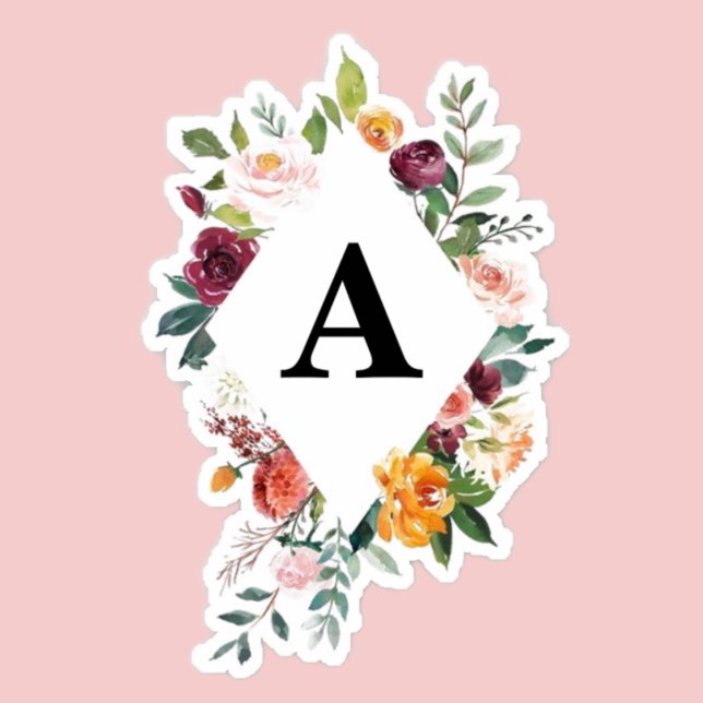 Watercolor Floral frame customizable Initial Sticker (Creator Uploaded)