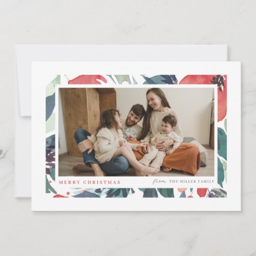 Watercolor Floral Frame Holiday Photo Card