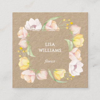 Watercolor Floral Frame Kraft Square Business Card