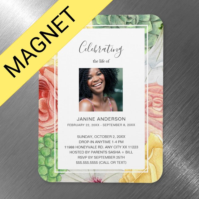 Watercolor floral frame Life celebration photo  Magnet (Creator Uploaded)