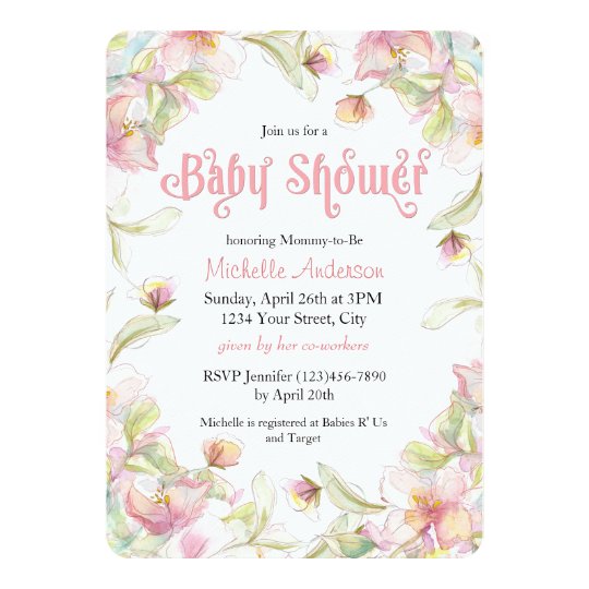 Watercolor Floral Frame Pastel Baby Shower Invitation Zazzle Com