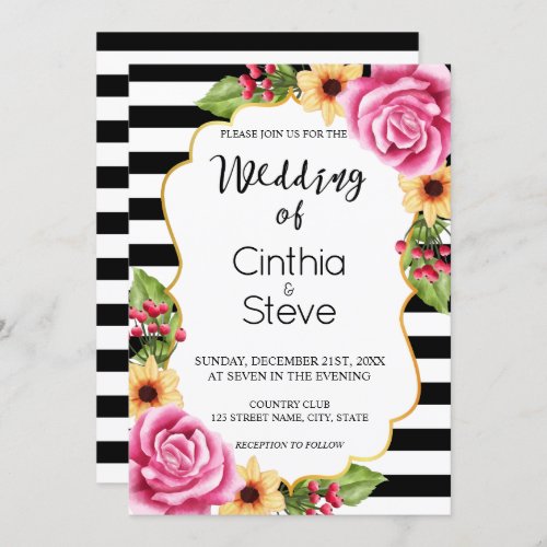 Watercolor Floral Frame Pattern Wedding Invitation
