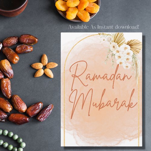 Watercolor Floral Frame Script Ramadan Mubarak  Invitation