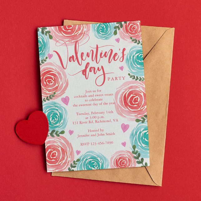 Watercolor Floral Frame Valentines Day Party Invitation (Creator Uploaded)