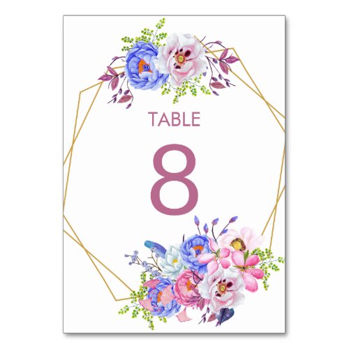 Watercolor  Floral Frame Wedding Table Card Number