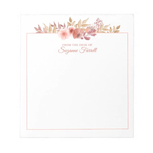 Watercolor Floral From the Desk of Script Peach Notepad