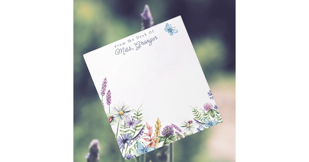 Watercolor Floral From The Desk of Teacher Notepad | Zazzle