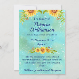 Watercolor Floral Funeral Death Notice Blue  Announcement