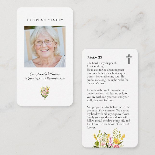 Watercolor Floral Funeral Prayer Card (Front/Back)