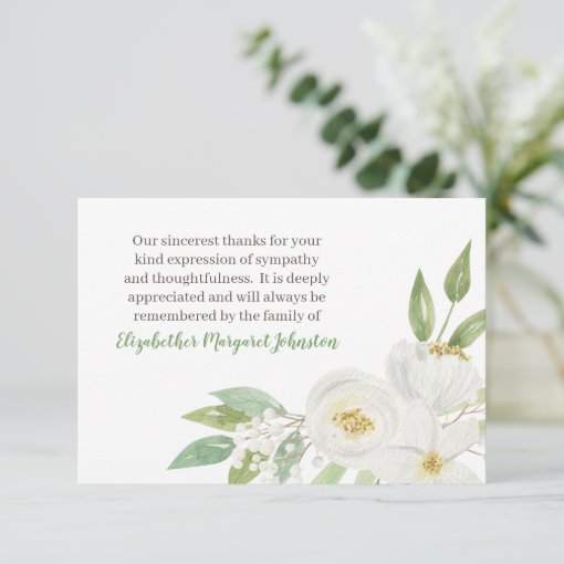 Watercolor Floral Funeral Thank You Bereavement Zazzle