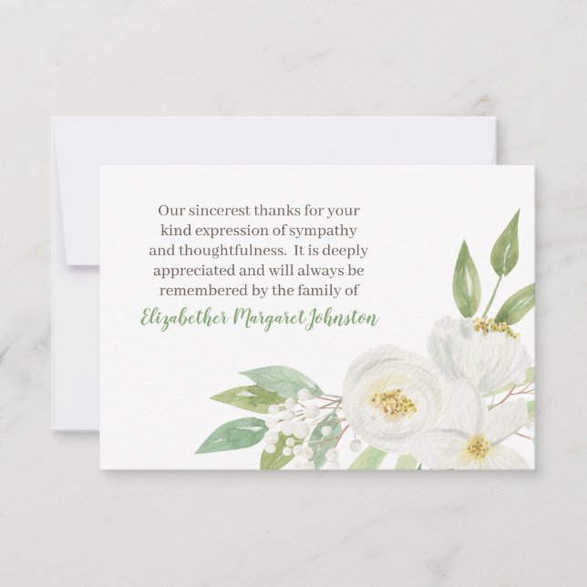 Watercolor Floral Funeral Thank You Bereavement Card (Front)