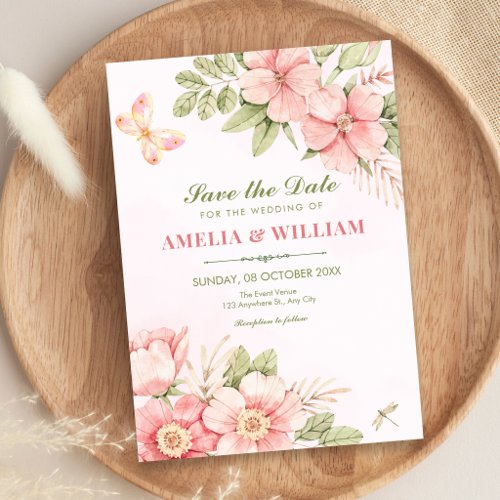Watercolor floral garden bloom wedding save the date