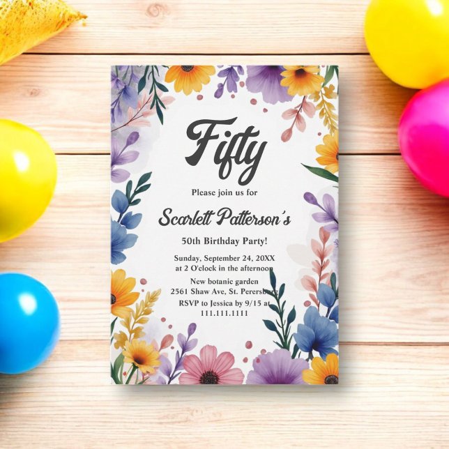 Watercolor Floral Garden Boho Summer 50th Birthday Invitation (Creator Uploaded)