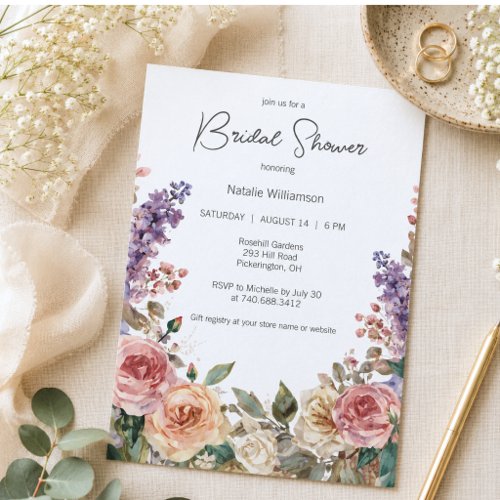 Watercolor Floral Garden Bridal Shower Invitation