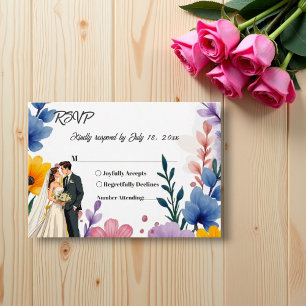 Watercolor Floral Garden Couple Summer Wedding RSVP Card
