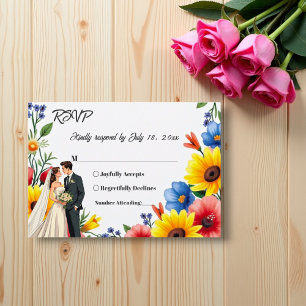 Watercolor Floral Garden Couple Summer Wedding RSVP Card