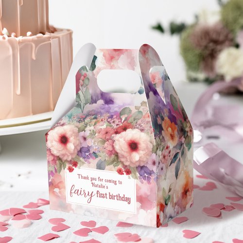 Watercolor Floral Garden Fairy First Birthday Favor Boxes