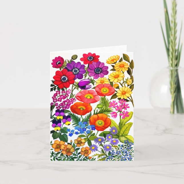 Watercolor Floral Garden Greeting Card (Front)