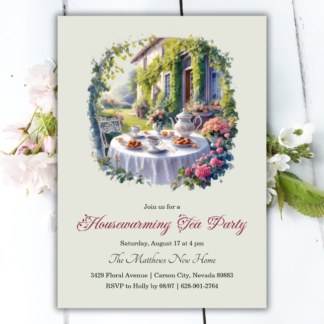 Watercolor FLoral Garden Housewarming Tea Party Invitation (Creator Uploaded)
