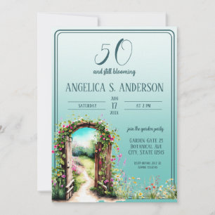 Watercolor floral garden light Teal 50th Birthday Invitation
