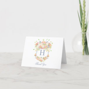 Watercolor Floral Garden Party Crest Address Letterpress Thank You Card