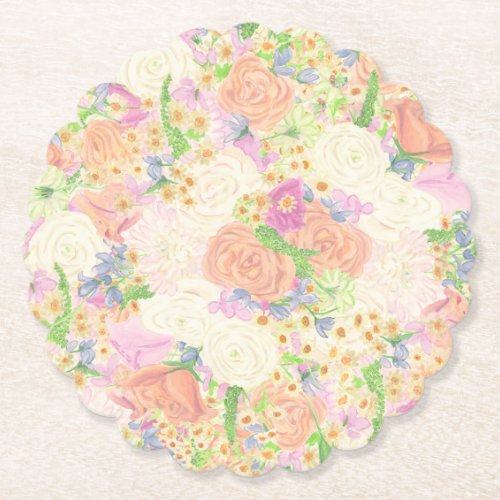 Watercolor Floral Garden Party Crest Paper Coaster