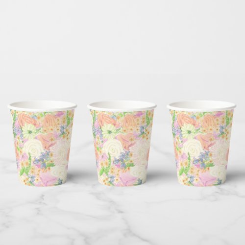 Watercolor Floral Garden Party Crest Paper Cups