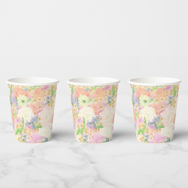 Watercolor Floral Garden Party Crest Paper Cups (Multi)