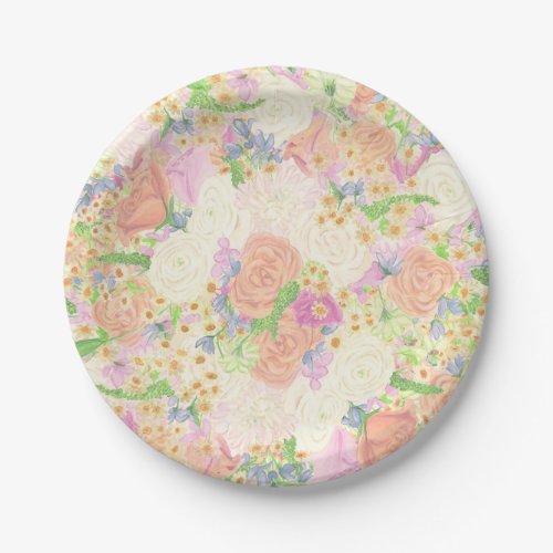 Watercolor Floral Garden Party Crest Paper Plates