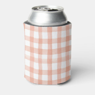 Watercolor Floral Garden Party Crest Peach Gingham Can Cooler