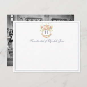 Watercolor Floral Garden Party Crest Photo Thank You Card