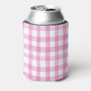 Watercolor Floral Garden Party Crest Pink Gingham Can Cooler