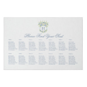 Watercolor Floral Garden Party Crest Seating Chart Faux Canvas Print