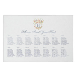 Watercolor Floral Garden Party Crest Seating Chart Faux Canvas Print
