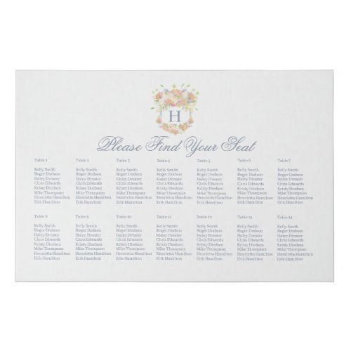 Watercolor Floral Garden Party Crest Seating Chart Faux Canvas Print