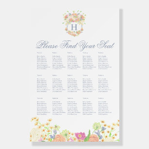 Watercolor Floral Garden Party Crest Seating Chart Foam Board
