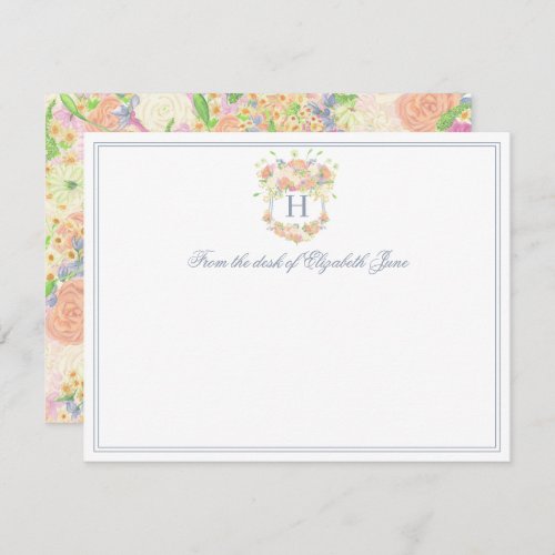 Watercolor Floral Garden Party Crest Thank You Card
