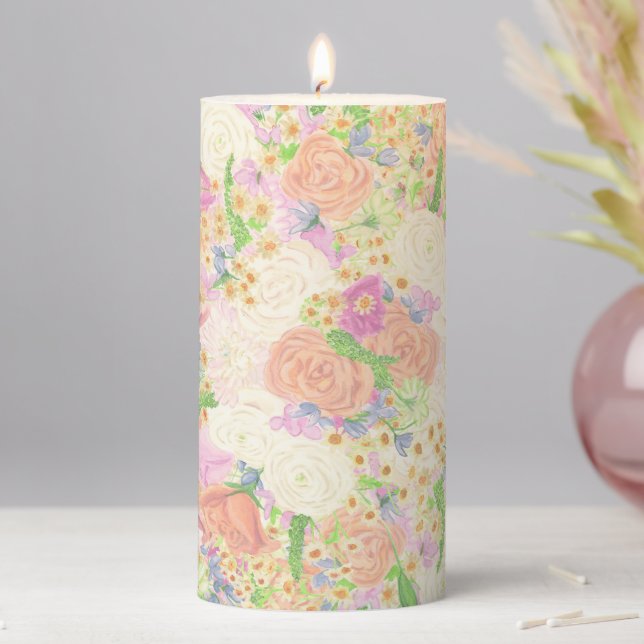 Watercolor Floral Garden Party Crest Unity Pillar Candle (In Situ)