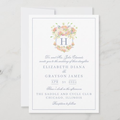 Watercolor Floral Garden Party Crest Wedding Invitation